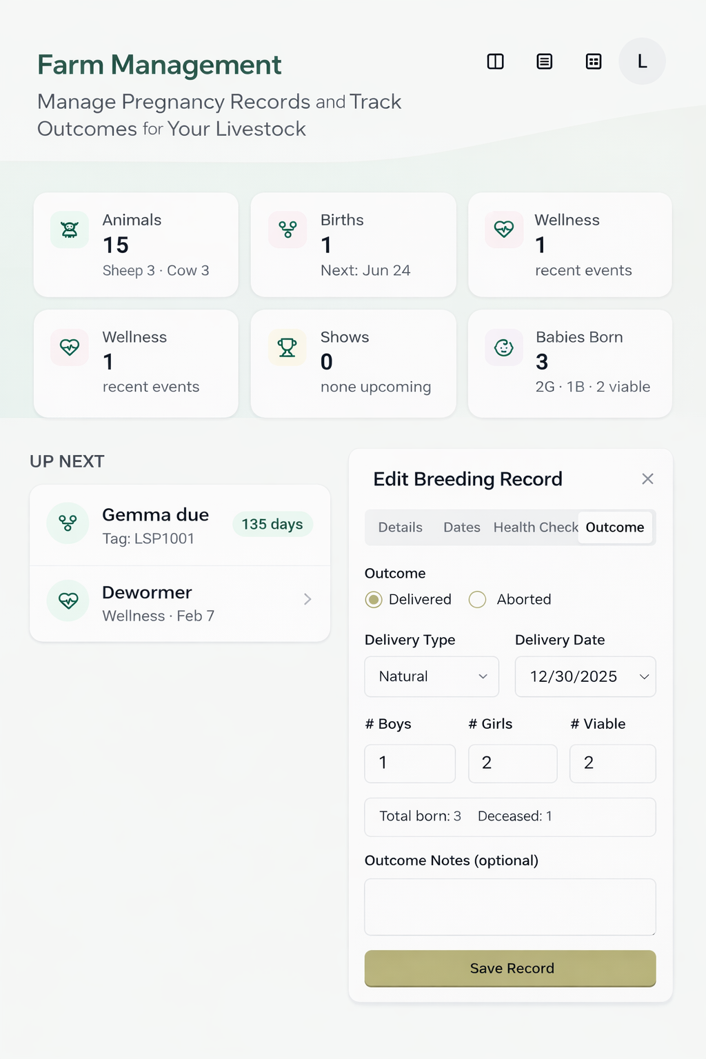 Birth outcomes and litter results in Livestock Pulse