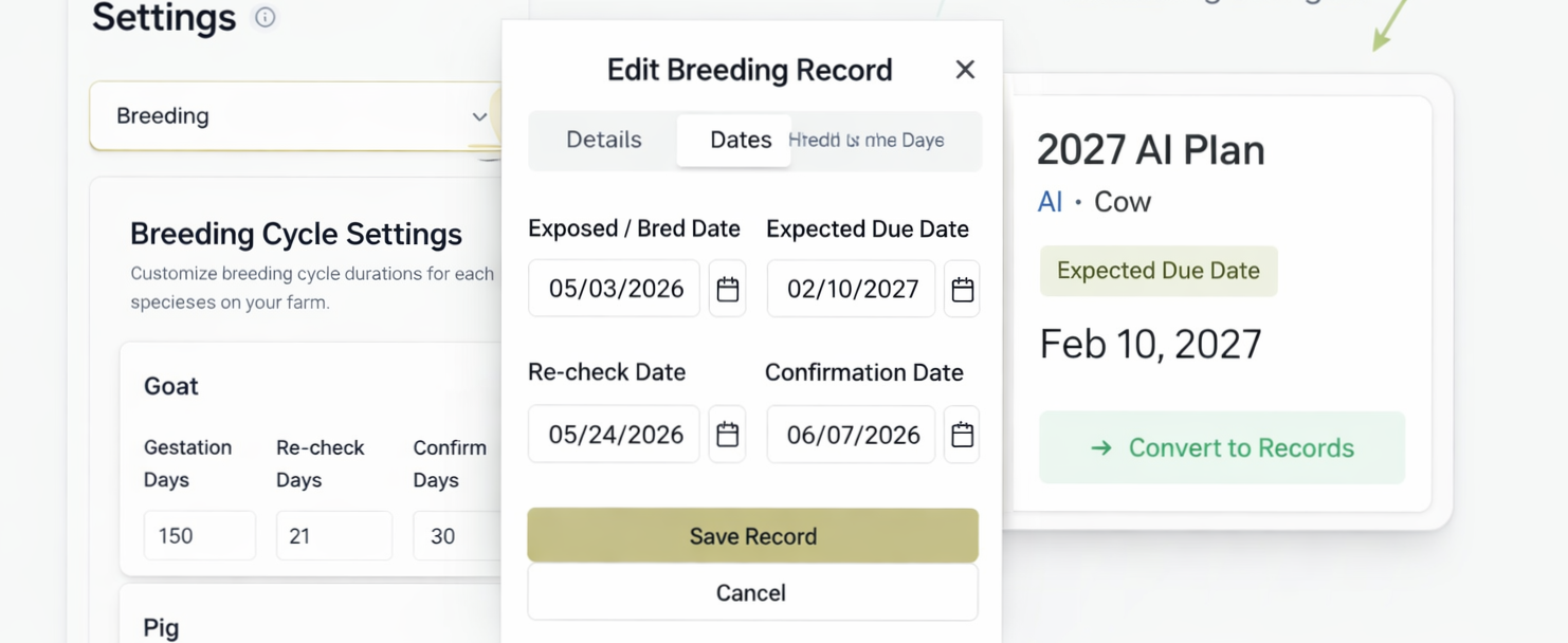 Due date calculation and gestation settings in Livestock Pulse
